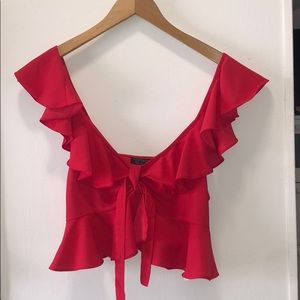 Topshop Red Ruffle Top